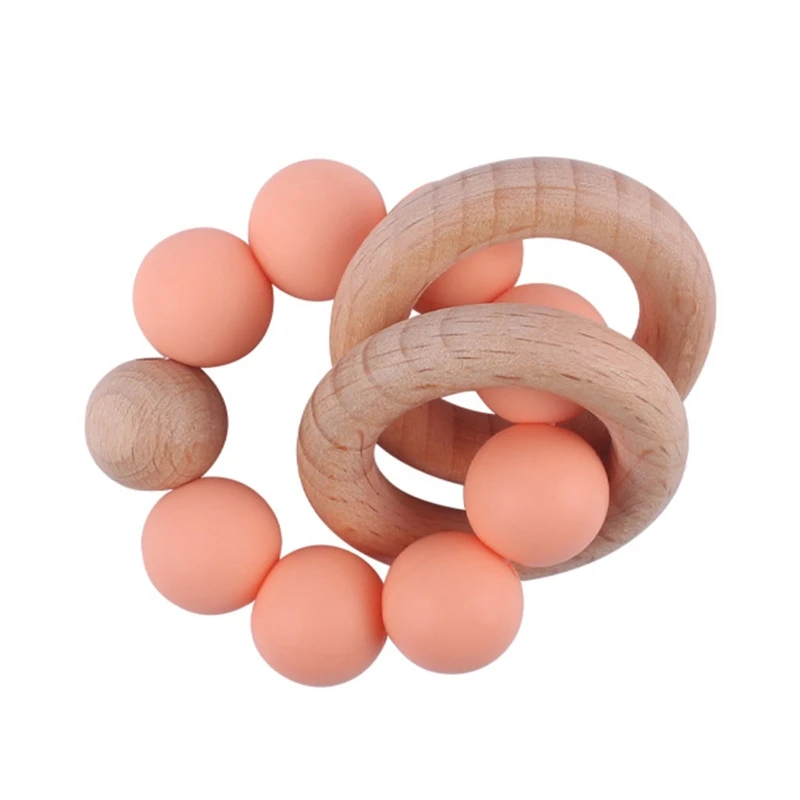 

Baby Teether Bracelet Silicone Beech Beads Ring Wood Rattles Toy P31B