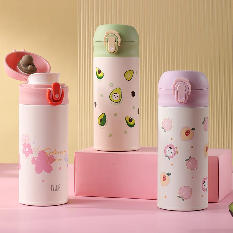 

Face Thermos cup For schoolgirl cute Girl heart INS Kids thermos cup for 316 stainless steel bouncing portable water cup