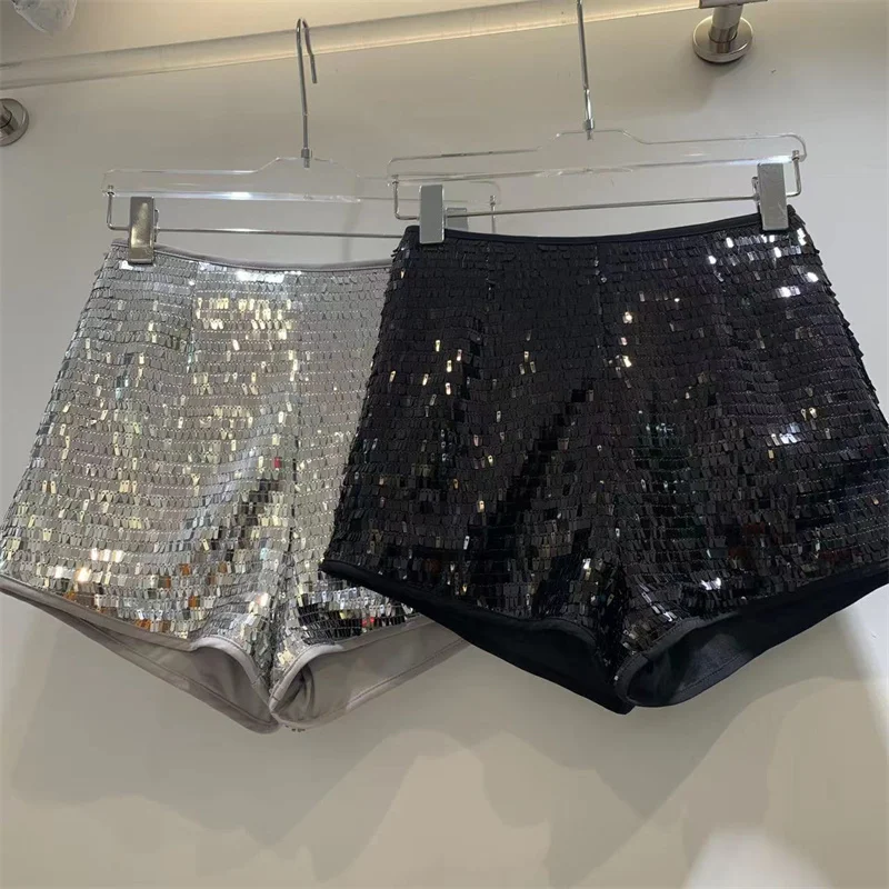 LXUNYI Sexy Sequins Shorts Women Summer Shiny Sparkling High Waist Skiiny Bodycon Party Club Festival Raves Pole Dance Shorts