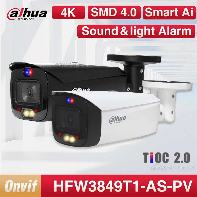 

Dahua WizSense 4MP 4K Smart Deterrence Bullet Camera Sound and Light Alarm Two-way Talk Monitor IPC-HFW3849T1-AS-PV S4 TiOC 2.0