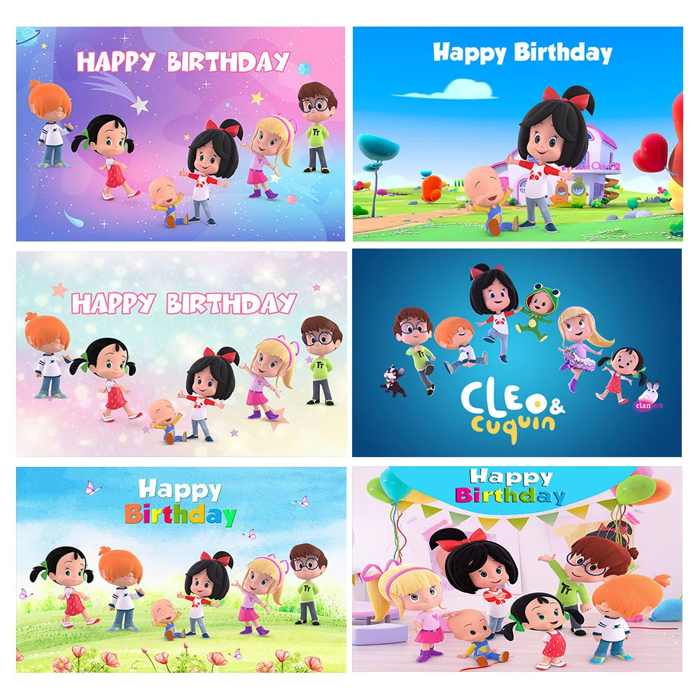 

GFUITRR Cleo And Cuquin Custom Photo Backdrop Happy Birthday Photography Background Baby Birthday Decor Banner Photo Backdrop