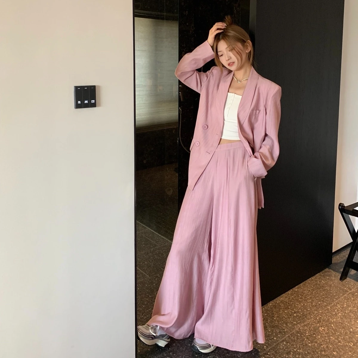 

Women's suit two-piece thin style 2023 summer new thin style suit jacket + casual wide leg pants suit sets
