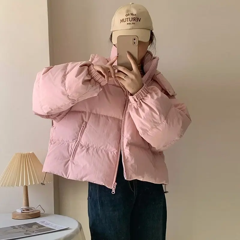 New Women 2023 Winter Korean Style Solid Loose Zipper White Duck Down Coats Fashion Casual Female Long Sleeve Jacket Outwear C54