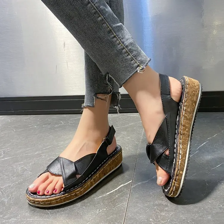 

Open Toe Comfort Shoes for Women Beige Heeled Sandals 2022 Summer Large Size Peep Black Clogs Girls Low Beach Fashion New Big Mu