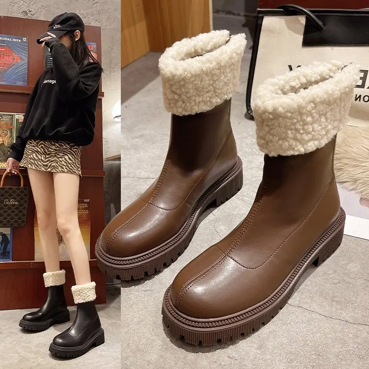 

Women's Trend of short Boots In Autumn and Winter 2022 New Plush Warm Thick Leather Bottom Thin and Small Short Boots Women