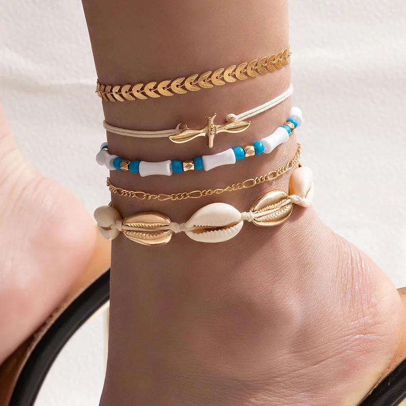 

New 2022 Summer Beach Bird Rope Shell Foot Ethnic Wind Rice Beads Beaded Anklet