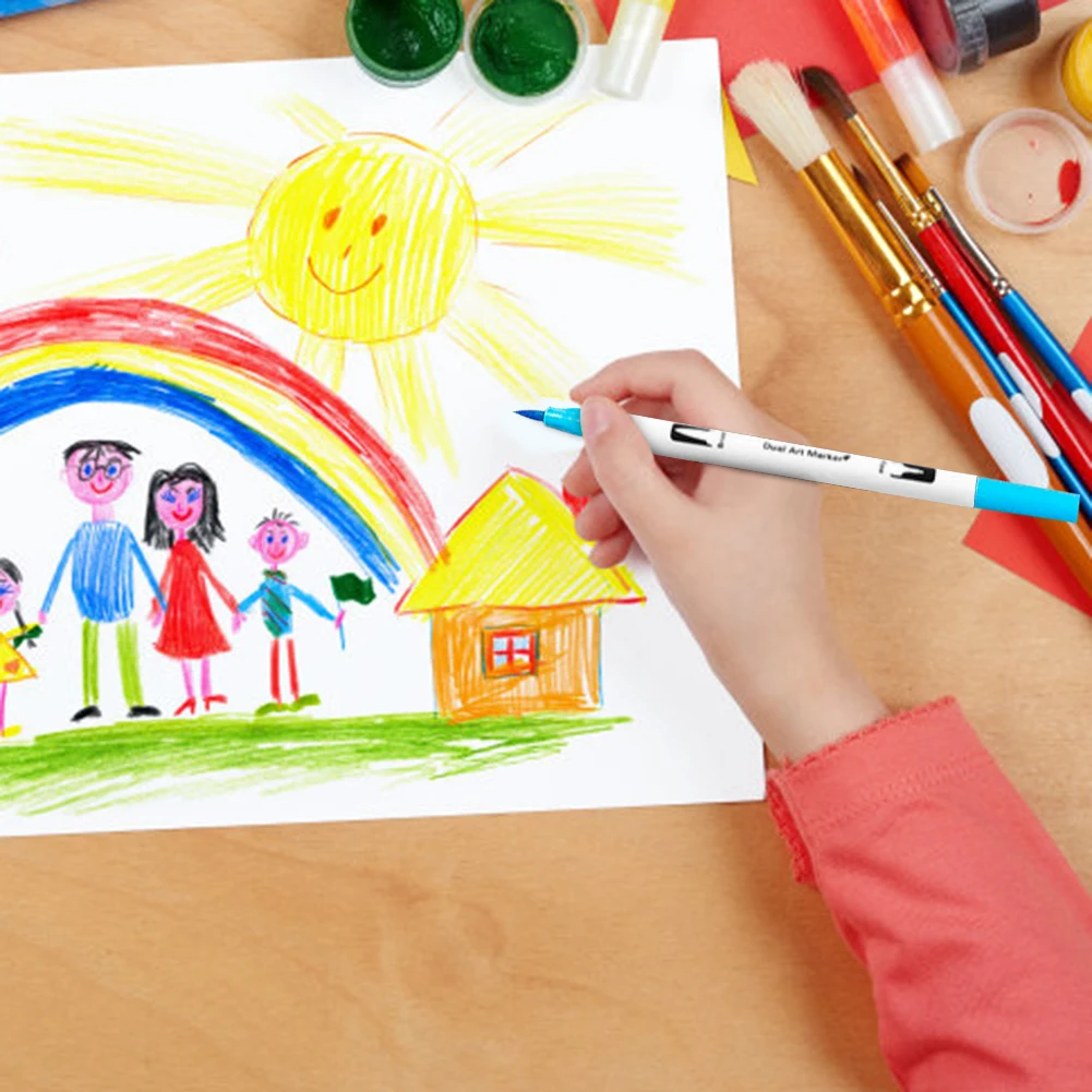 

Drawing Watercolor Pens 24 Color Art Marker Dual Tip Brush Pen Stationery Supply for School Painting Teaching Decor