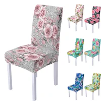 rose flower print spandex chair cover for dining room summer chairs covers high back for living room party wedding decoration
