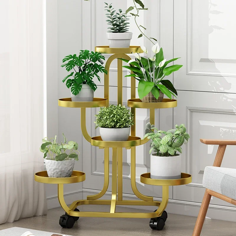 Напольная полка для гостиной балконная вешалка цветов колесо железный держатель