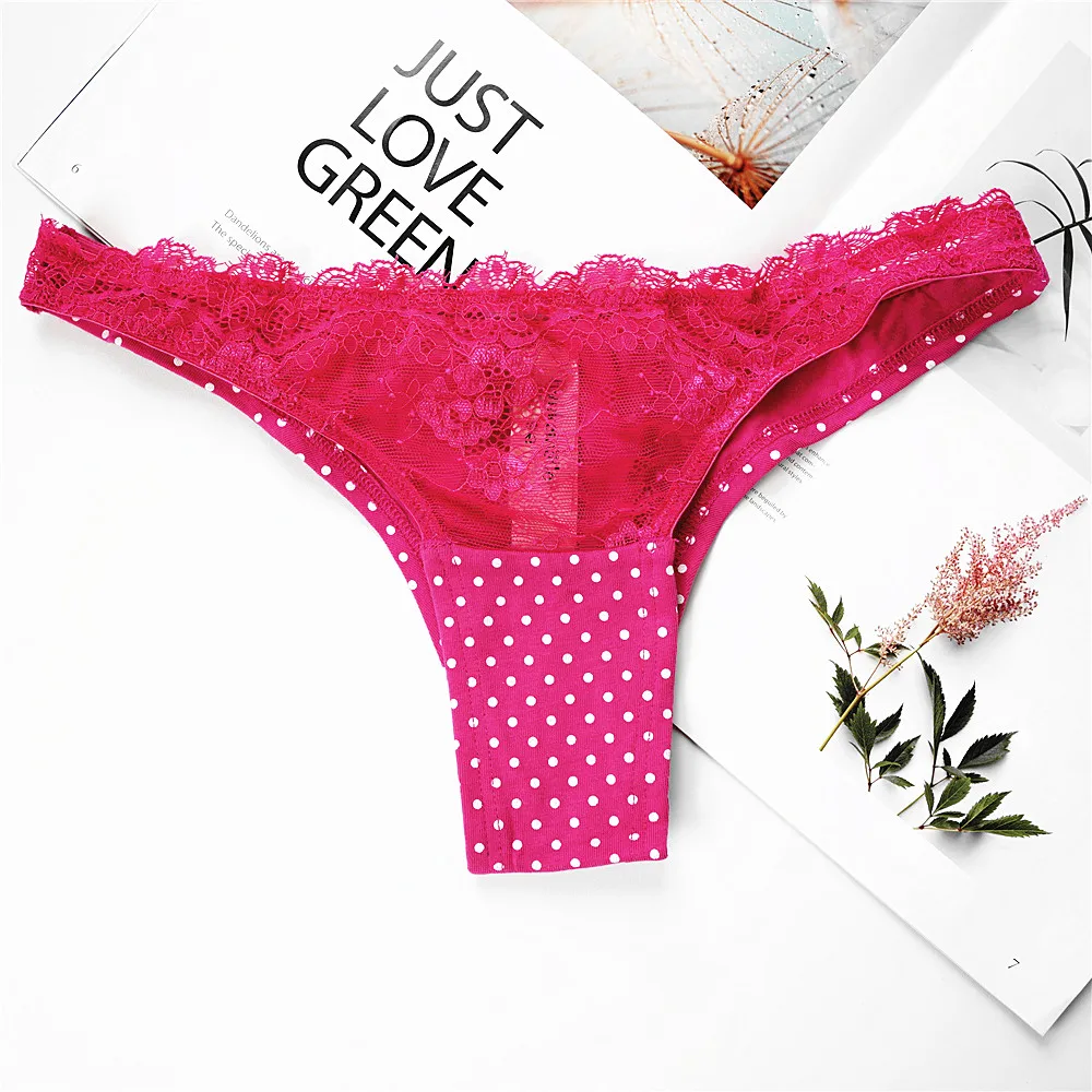 

Voplidia T-back New Underwear Women Panties Sexy Women Thongs and G strings Pink Female Seamless Lace Dot Lingerie PM030