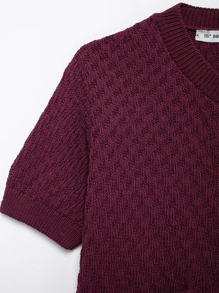 TRAFZA однотонный эластичный вязаный топ синий ювелирный декор на пуговицах