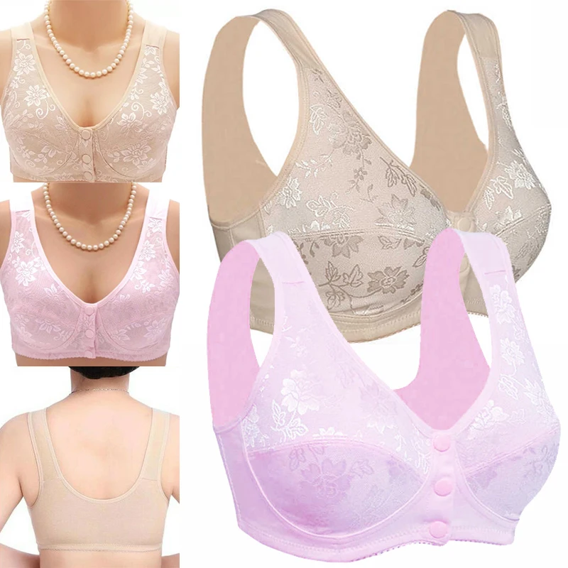 

Women Mother Wireless Cotton Bras Lingerie Front Closure T-Back Bra Soft Leisure Underwear Large Cup Plus Size Fashion