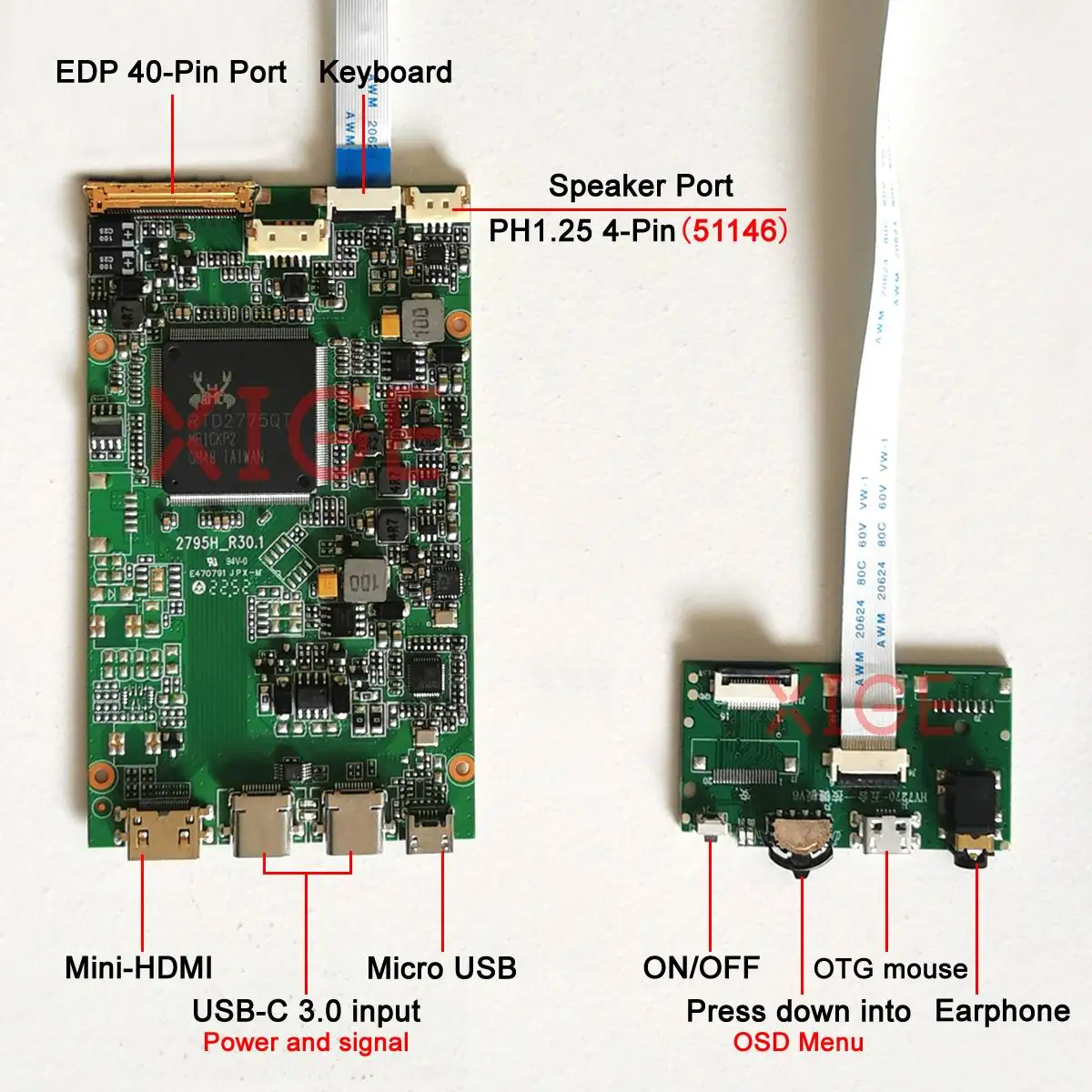 Фото Комплект контроллера 4K для NV140QUM NV125QUM MNF601EA1 NE133QUM, DIY, EDP 40-контактный, Mini-HDMI, USB-C 3.0, для дисплеев 3840x2160 №2