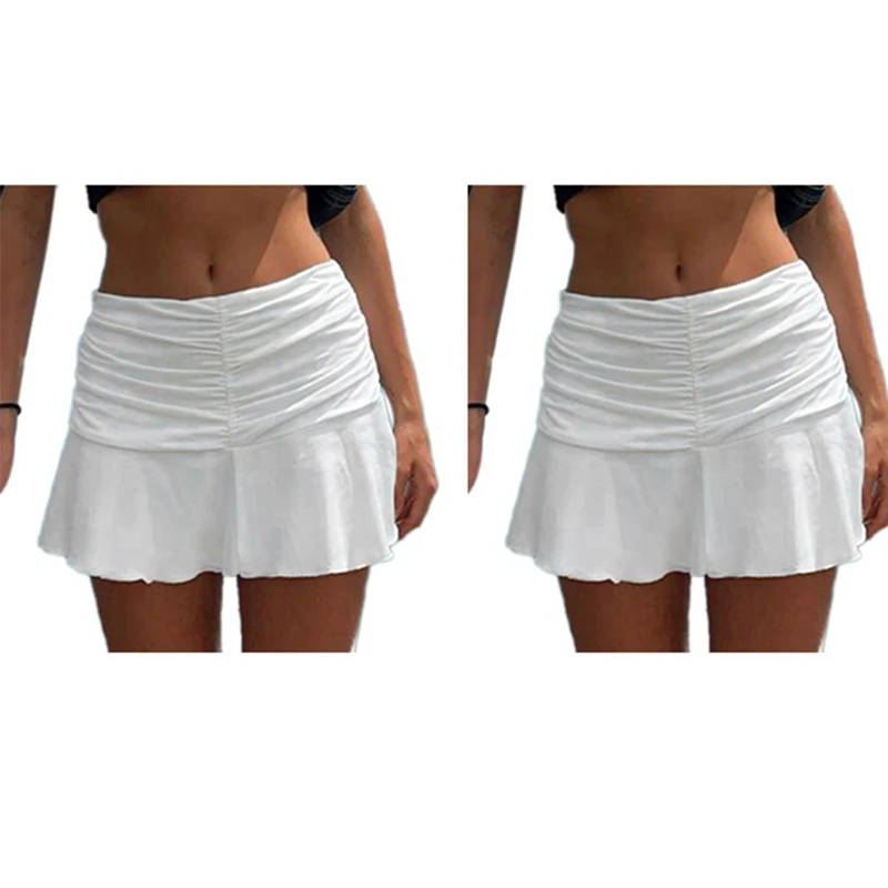 

Palace Style Ruched Pleated Skirts Woman High Waist Casual 90S Mini Skirt Lady Trendy 2020 Y2K Summer Beachwear White