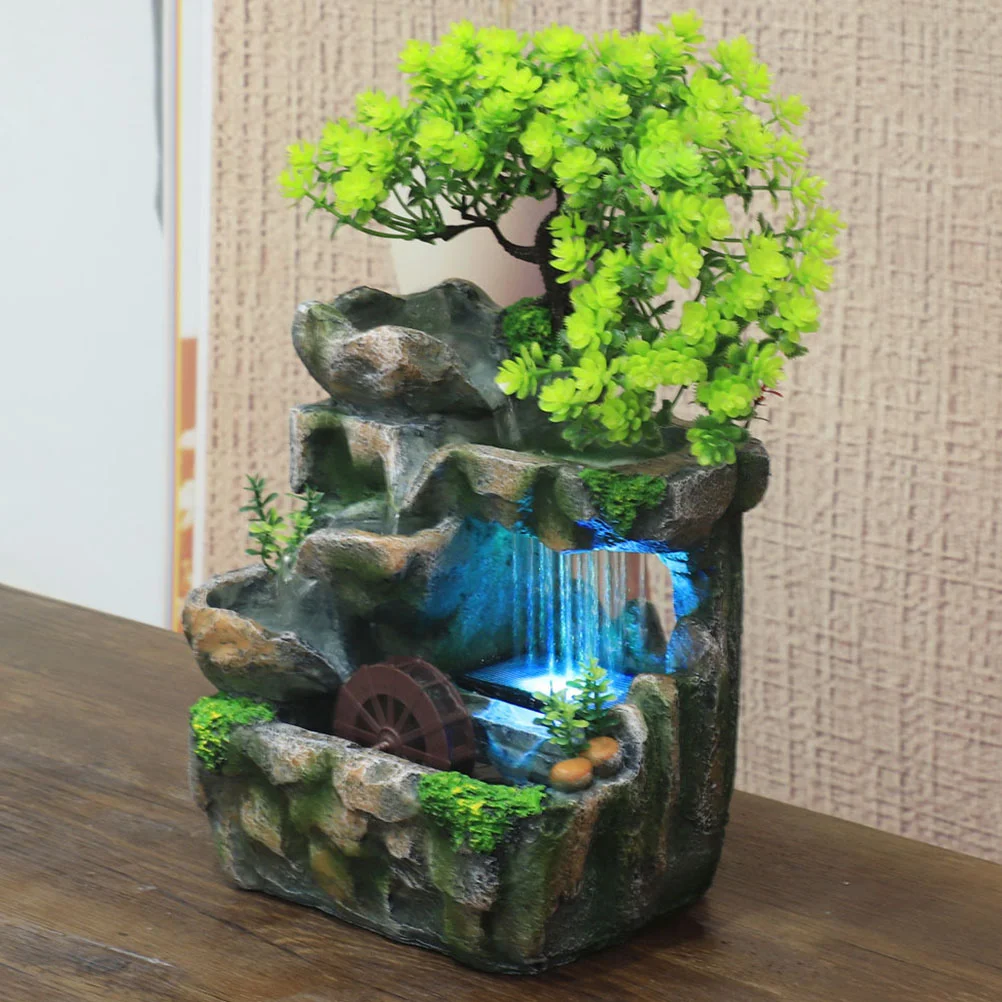 

Water Fountain Decor Fountains Mini Table Top Indoor Waterfall Small Resin Desk Room Decoration