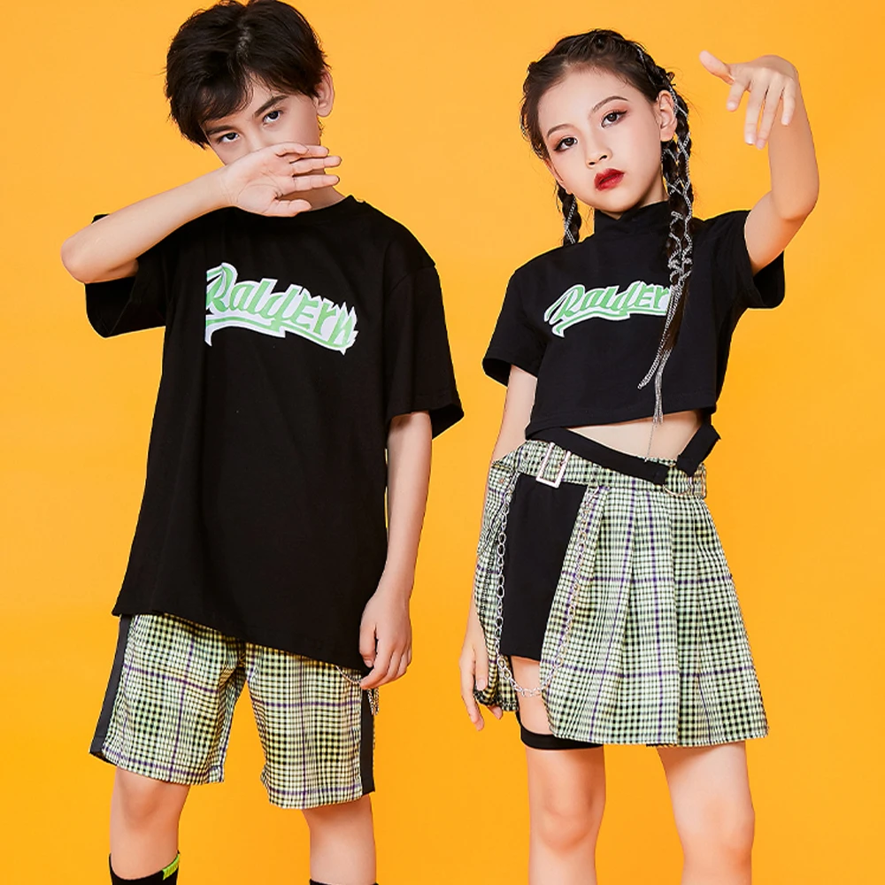

Street Dance Set Stage Rave Clothing Ballroom Jazz Children Dancewear Hip Hop Jazzs Clothes Costume Kids Boys Girls Skirt Pants