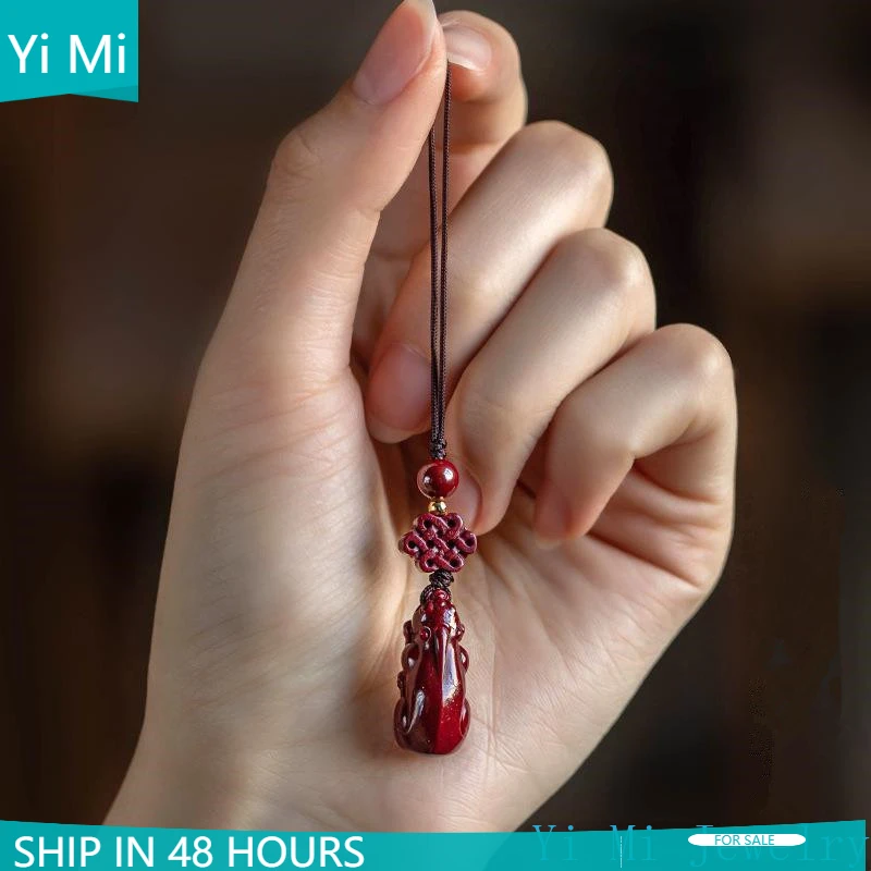 

Natural Cinnabar Mobile Phone Chain Hanging Rope Pendant Men's and Women's Short Small Pendant Bracelets on hand