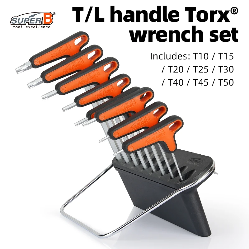 Фото Super B Инструменты для ремонта велосипедов T/L Ручка Torx ®   Набор гаечных ключей T10 / T15 / T20 / T25 / T30 / T40 / T45 / T50 S2 Сталь с кронштейном №1