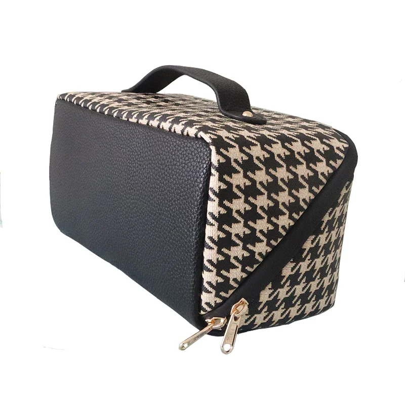 

High Sense Travel Cosmetic Bag Portable Women Houndstooth Leather Pouch Makeup Organizer Multifunction Storage Toiletry Cube Bag