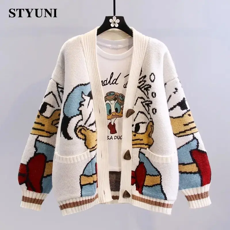 

Japanese Cartoon Kawaii Thick 2022 Winter Knitted Women's Sweaters Long Sleeve Loose Single-breasted Jumpers Female Cardigans