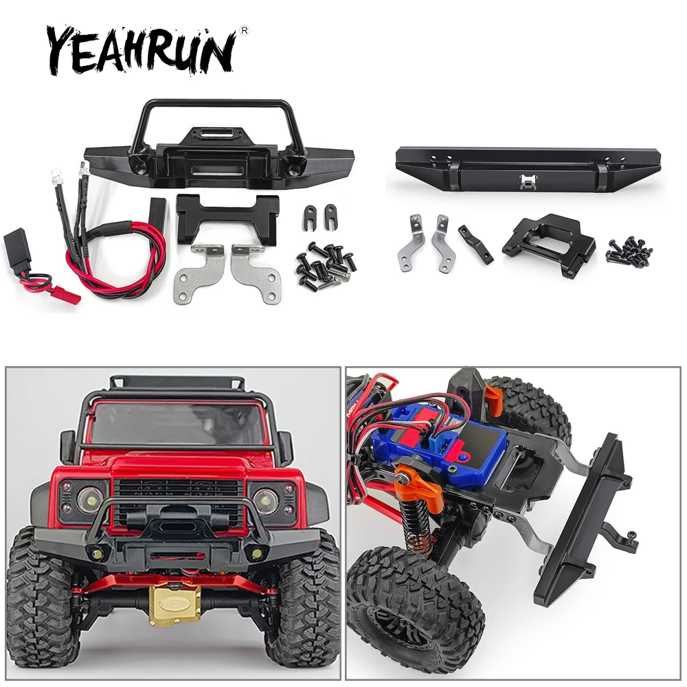 

YEAHRUN 4Pcs Aluminum Alloy Front/Rear Bumper with LED Lights for Traxxas TRX4M Defender 1/18 RC Crawler Car Model Upgrade Parts