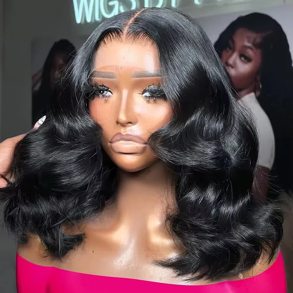 200 Density Short Bob Body Wave 12 14 16 Inch 13x4 Lace Front Wig Transparent Human Hair 4x4 Closure Remy Brazilian