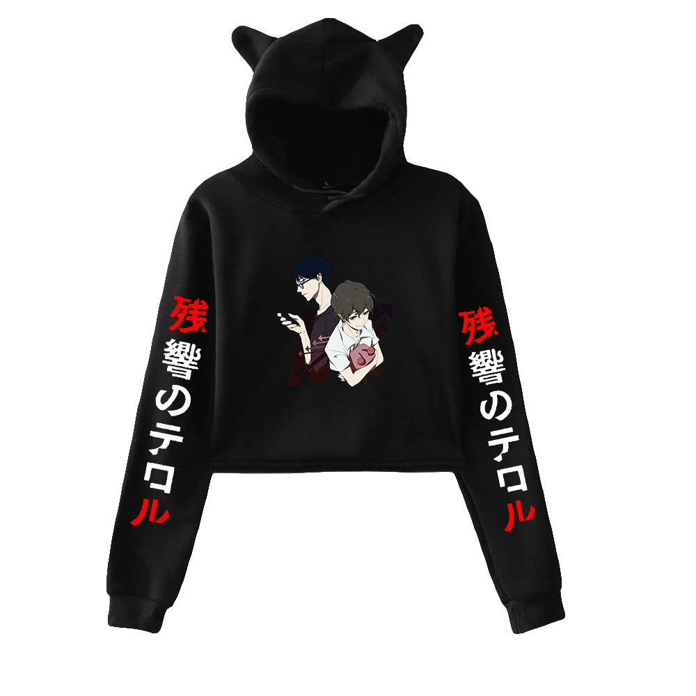 

Zankyou no Terror Cat Ear Hoodies Women Long Sleeve Pullover Cropped Sweatshirt Anime Casual Streetwear Harajuku Crop Tops
