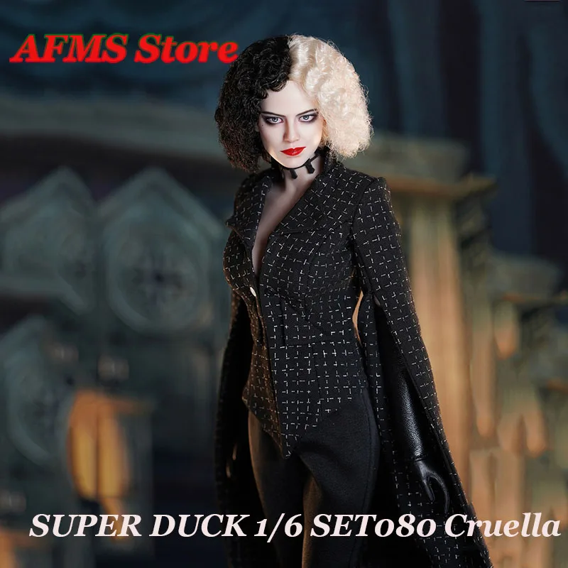 

SUPER DUCK 1/6 SET080 Female Soldier Cruella Emma Stone Head Sculpt Girls Clothes Accessory Bag For 12''Action Figure Body Model