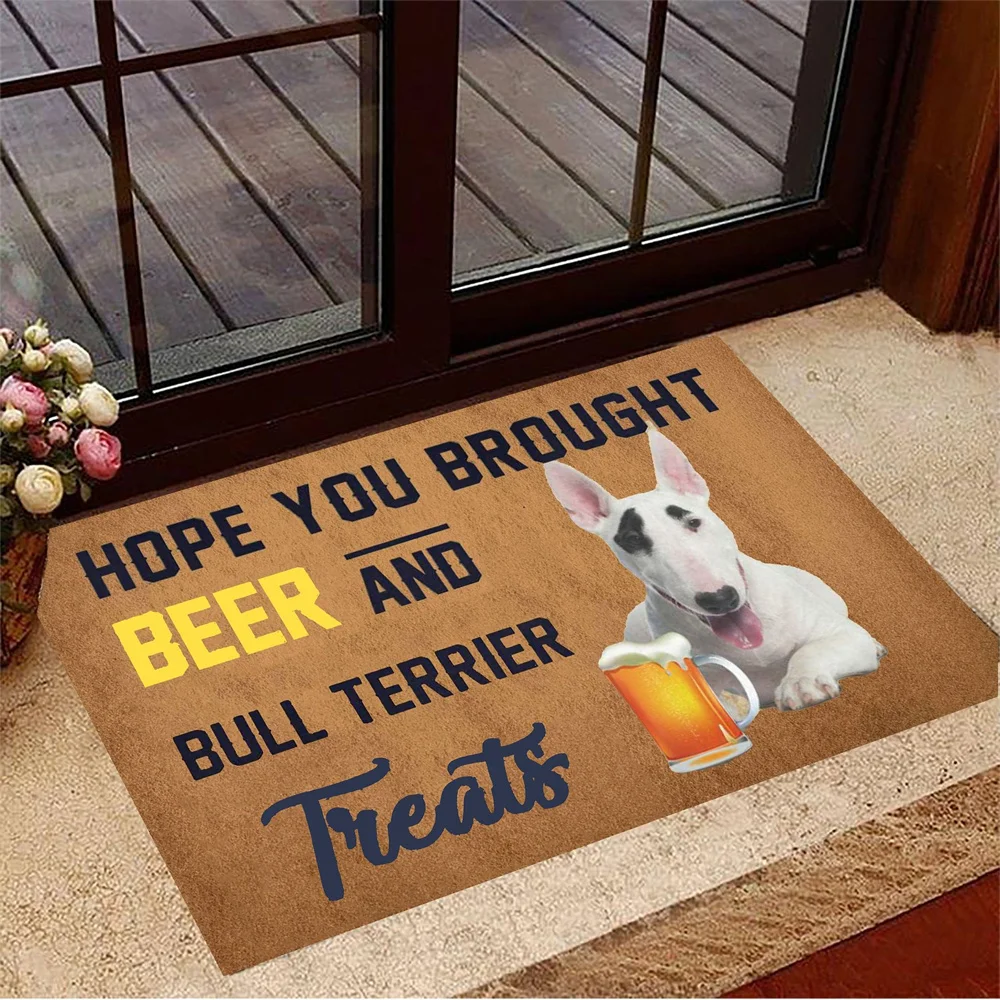 

CLOOCL Hope You Brought Beer And Bull Terrier Treats Doormat Indoor Door Mats Gifts For Beer Snobs 3D Antislip Absorbent Doormat