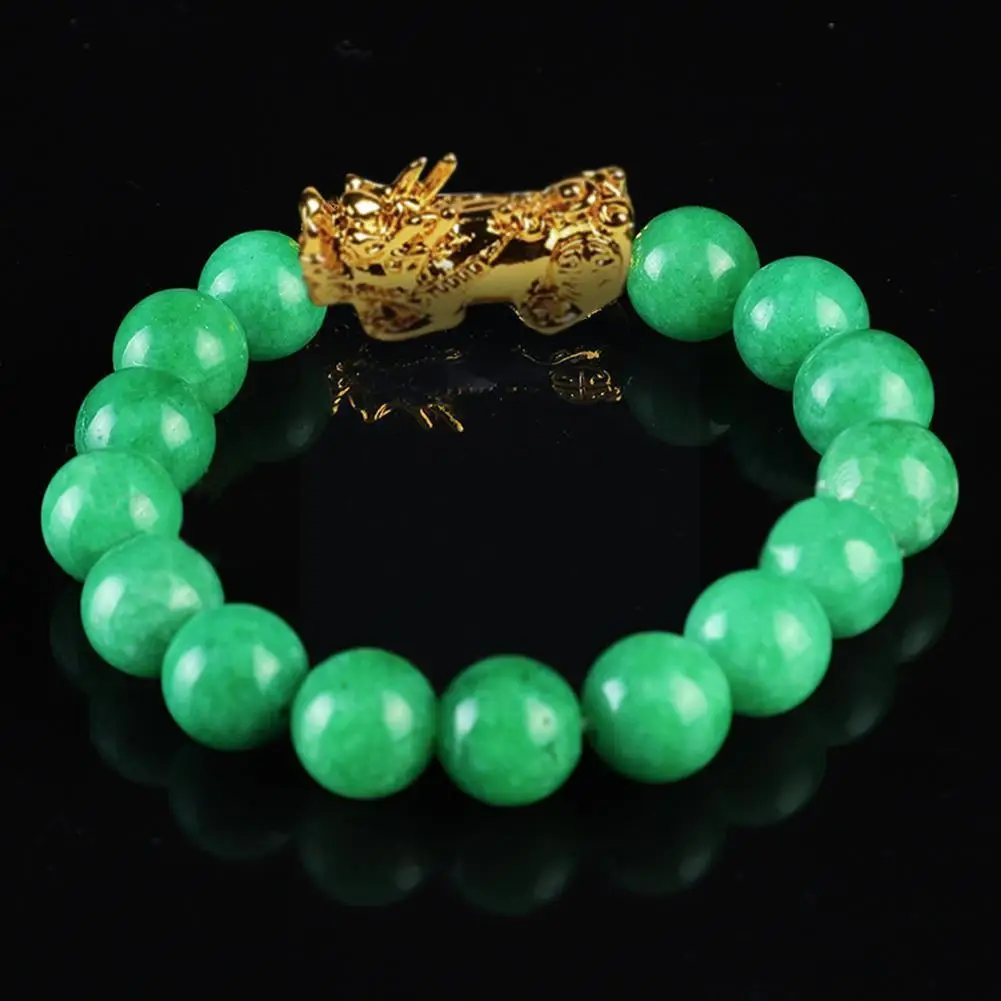 

Золотистый браслет для женщин и мужчин, Зеленые Бусины, браслет для пар, приносит удачу и богатство, фэн-шуй, браслеты для мужчин W7V0