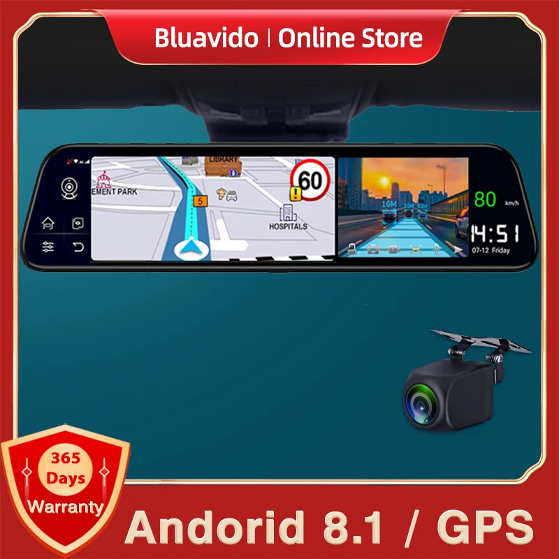 Bluavido 12 дюймов Автомобильное зеркало заднего вида 4G ADAS Android GPS Navi DVR 3 в 1 HD 1080P видеорегистратор для вождения двойная камера Bluavido 12 дюймов Автомобильное зеркало заднего вида 4G ADAS Android GPS Navi DVR 3 в 1 HD 1080P видеорегистратор для вождения двойная камера