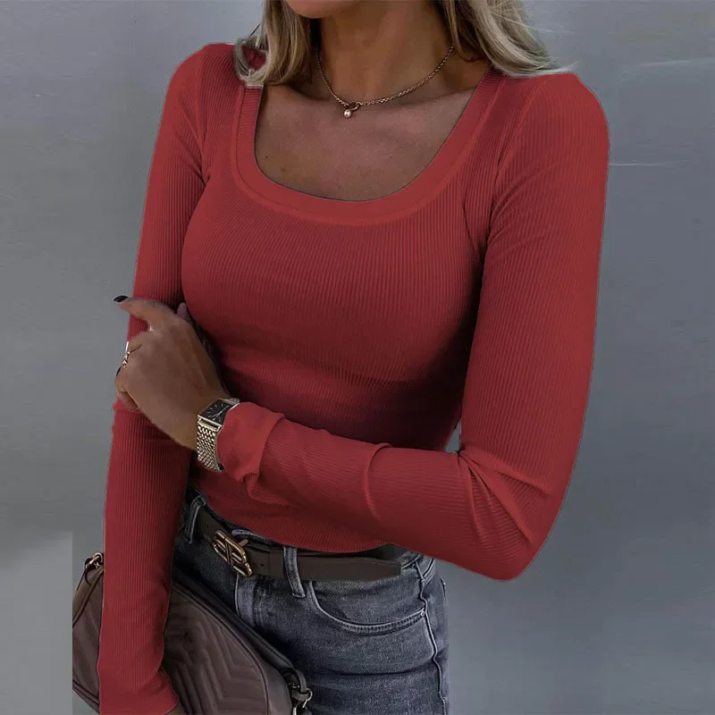 Модные женские футболки новинка 2023 тонкий топ с U-образным вырезом для женщин