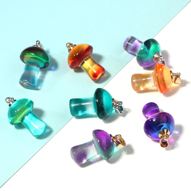 

2Pcs/Lot Lampwork Mushroom Charms 22x16mm Mini Ornament With Loop Cute Diy Jewelry Keychain Accessories Home Pendant Crafts