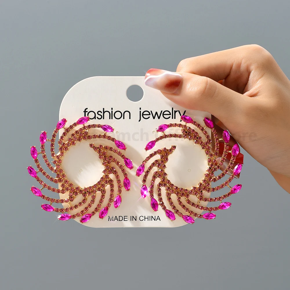 

Fashion Exaggerated Round Metal Multicolor Crystal Big Stud Earrings For Women Boho Luxury Vintage Unusual Particular Jewelry