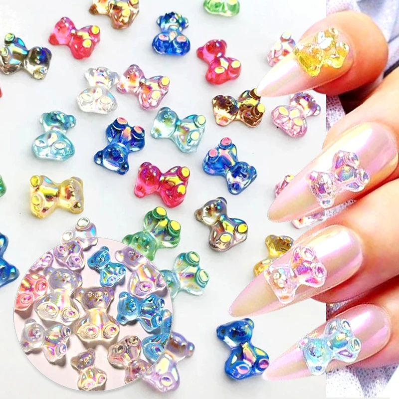 

Aurora Butterfly Nail Charms 3D Cute Bear Resin Nail Gems Sparkle Nail Art Rhinestones Holographic Charms for Nails Decoration