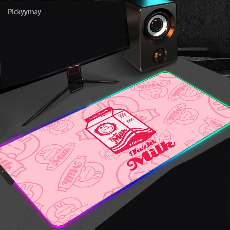 

RGB Large Mouse Pad Strawberry Milk Cute Laptop Gamer Keyboard Rubber Mouse Mat Mousepad LED Backlit Desk Gaming Kawaii For Girl