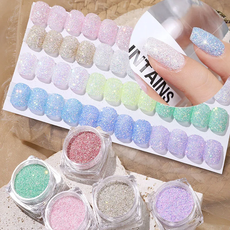

1 Box 3g Aurora Sea Salt Crystal Diamond Glitter Powder Nail Art Iridescent Shiny Nail Glitter Chrome Pigment 12 Colors Glitter