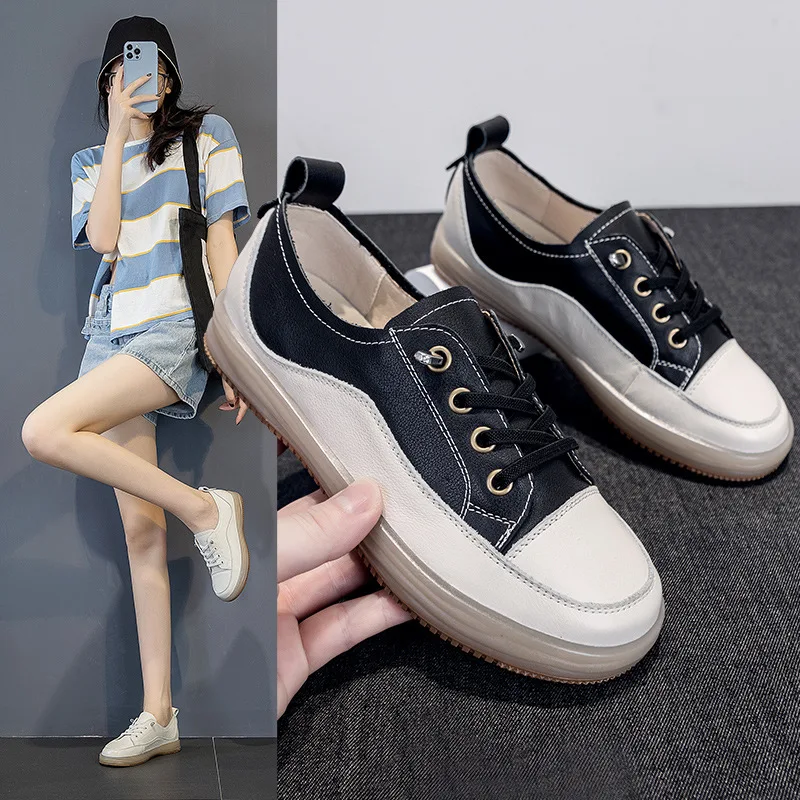 

Новинка осени 2022, белые женские туфли, повседневные универсальные летние туфли, мягкие кожаные туфли на плоской подошве для медсестер, женс...