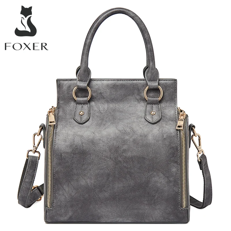 FOXER 2023 PU Leather Women High Capacity Handbag Shoulder Crossbody Bag Middle Age Lady Adjustable Shoulder Strap Messenger Bag