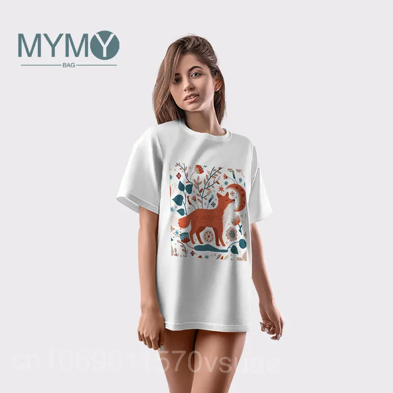 

Women's Tee Shirt Bohemian Animal Flowers Print Spring Summer T-shirt Short Sleeve Vintage Fashion Woman Clothing Clothes Top