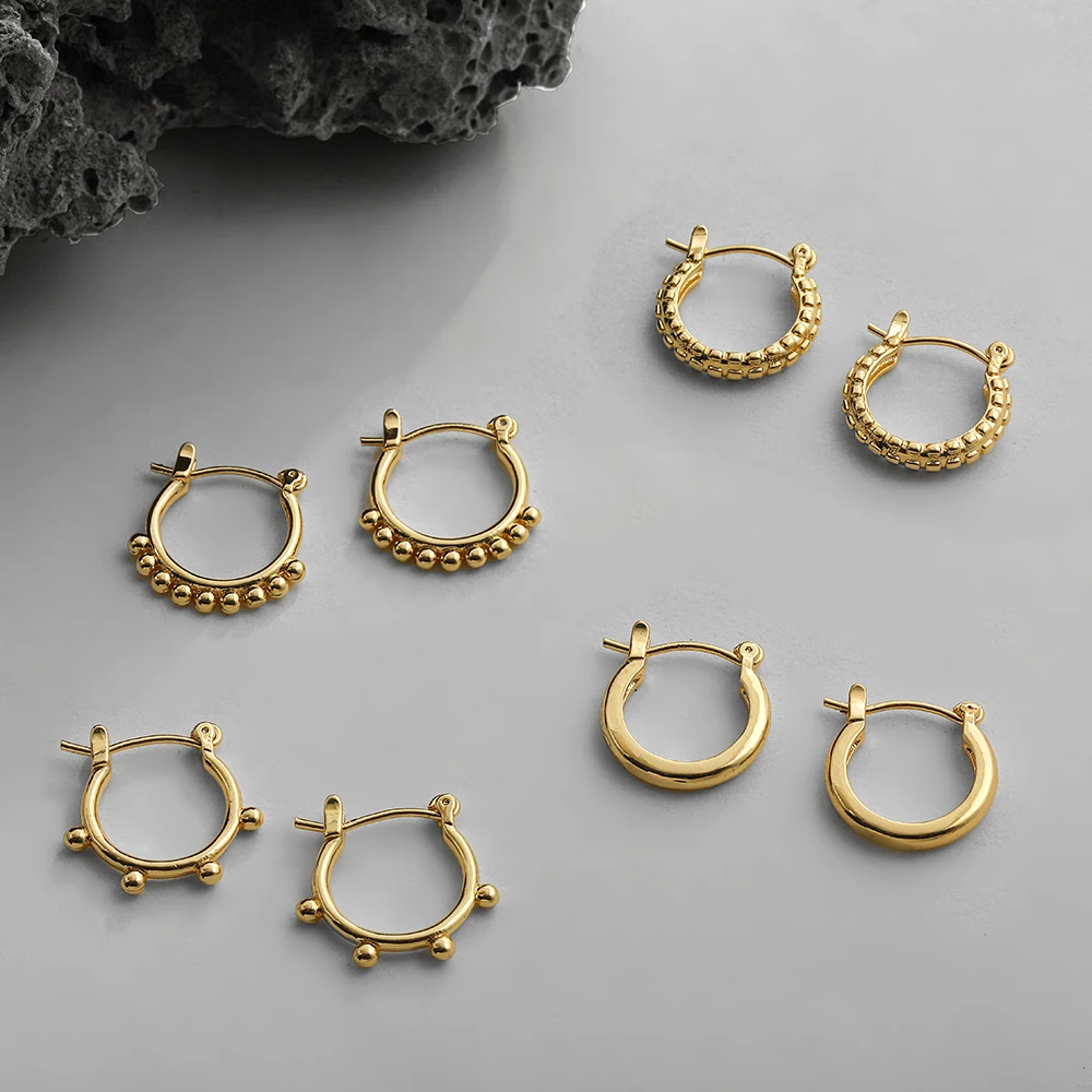 Gold Plated Chain Hoop Huggie Earrings Set for Women Minimalist Beads Twist Ear Buckles Cartilage Earring Stainless Steel Bijoux images - 6