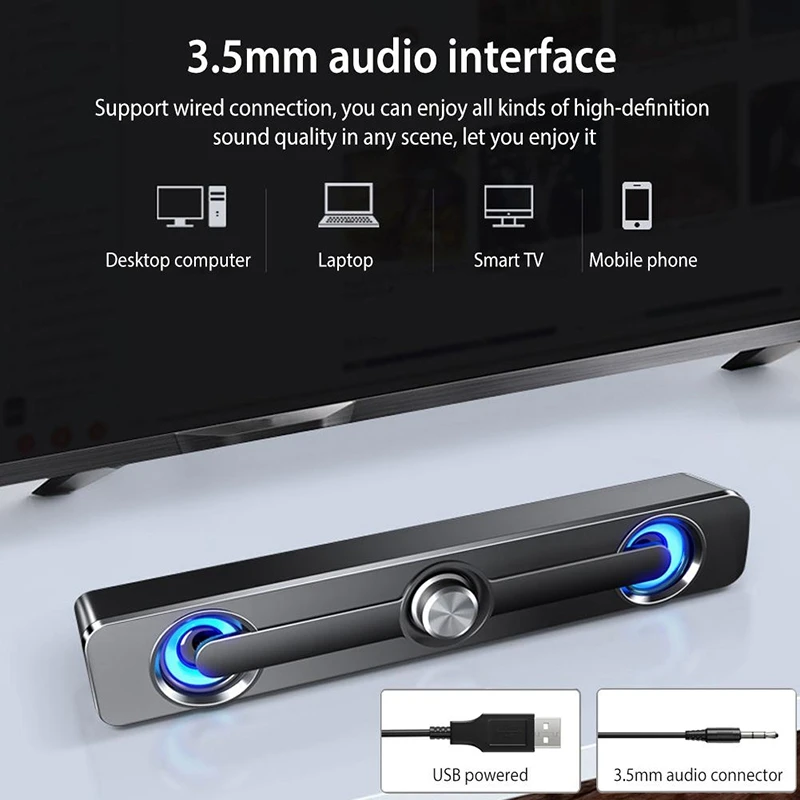 

USB проводной мощный Bluetooth-динамик для компьютера, звуковая панель, сабвуфер, бас, объемная коробка для ПК, ноутбука, телефона, планшета, MP3