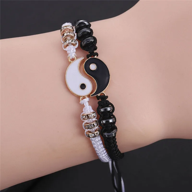 

Matching Yin Yang Bracelet Set Dainty Tai Chi Hand Woven Adjustable Cord Best Friend Bracelets For Women Girls Jewelry New