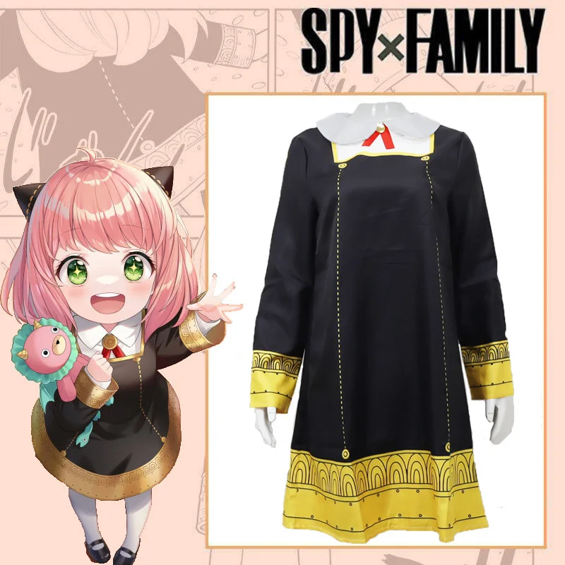 

Anime SPY X FAMILY Anya Forger Cosplay Costume Black Dress Uniform Child Girls Pink Wig Stockings Party Role Outfit Adults Kids