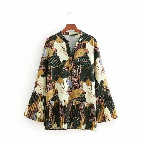 Женская рубашка в стиле пэчворк, Повседневная Свободная блузка с длинным рукавом и складками в стиле ретро, S3858