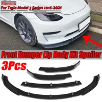 3piece carbon fiber lookblack car front bumper splitter lip body kit spoiler diffuser guard for tesla model 3 sedan 2016 2021