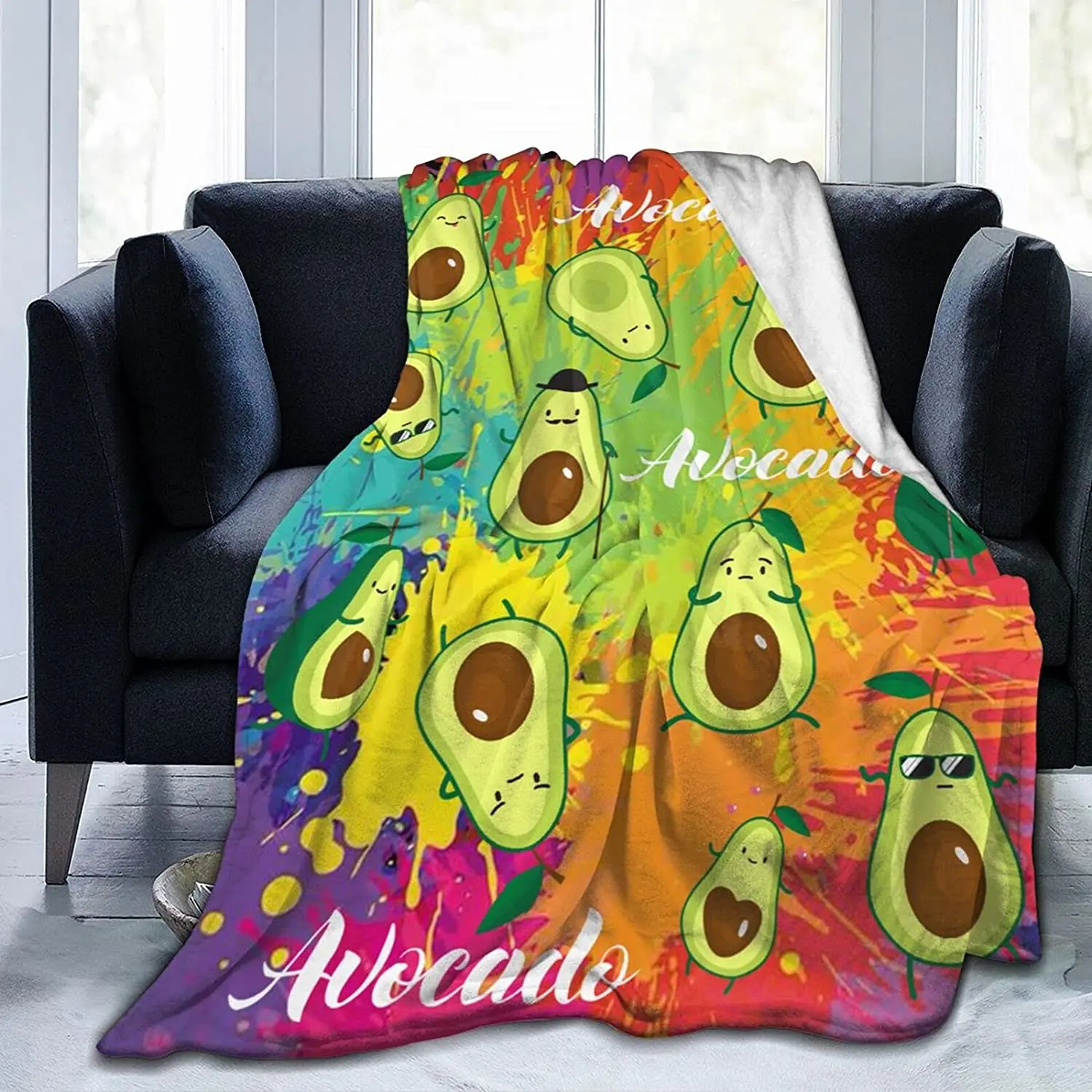 

Cartoon Avocado Fruits Food Decor Throw Blanket Soft Lightweight Flannel Fleece Anime Blankets for Bed Chair Travelling 50"X40"