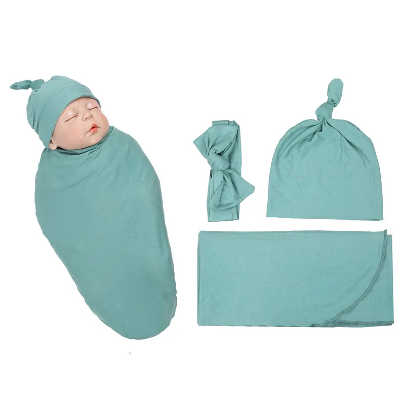 

3pcs/set Infant Sleeping Bag Cotton Swaddle Wrap Hat Headband Bedding Cartoon Cute for 0-6 Months Newborn Baby Receiving Blanket