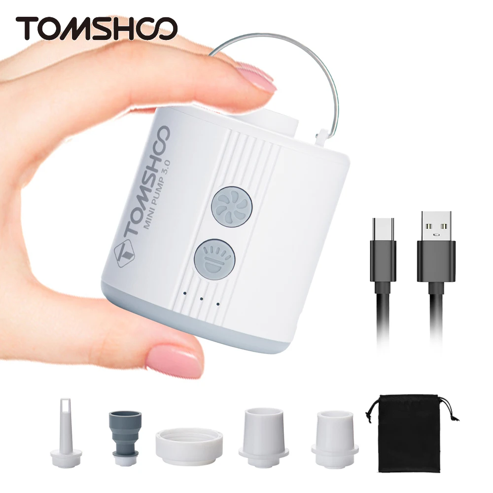 

Tomshoo Tiny Electric Air Pump w LED Light Rechargeable Mini Inflator for Swimming Ring Pool Floats Air Bed Vacuum Storage Bag