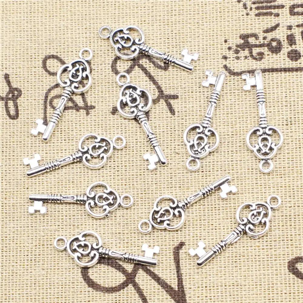

10pcs Antique Silver Color 10x28mm Key Charms Handmade Jewerly Diy